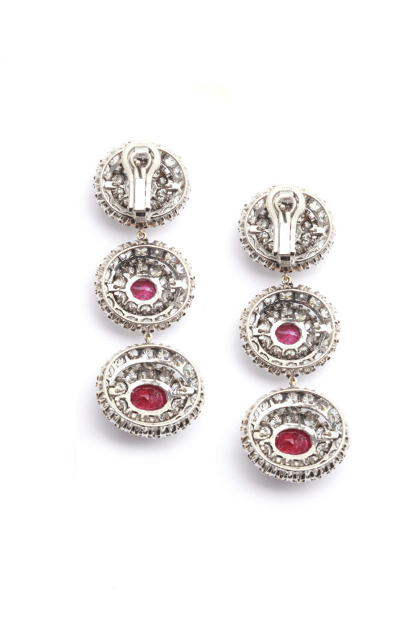 Important Burma Ruby Diamond Platinum Ear Pendants - Image 4