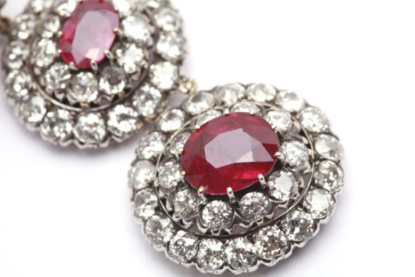 Important Burma Ruby Diamond Platinum Ear Pendants - Image 5