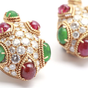 Van Cleef Emeralds, Rubies & Diamond Ear Clips