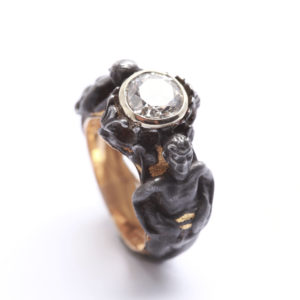 Antique Whimsical Diamond, Gold & Silver Ring