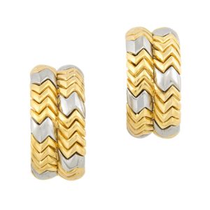 Bulgari Gold& Stainless Steel 'Spiga' Hoop Earclips Bulgari