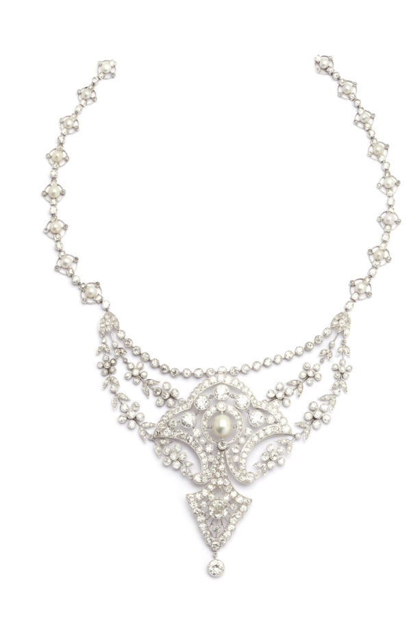 Belle Èpoque Diamonds & Natural Pearls Collier by Caillot & Peck - Image 2