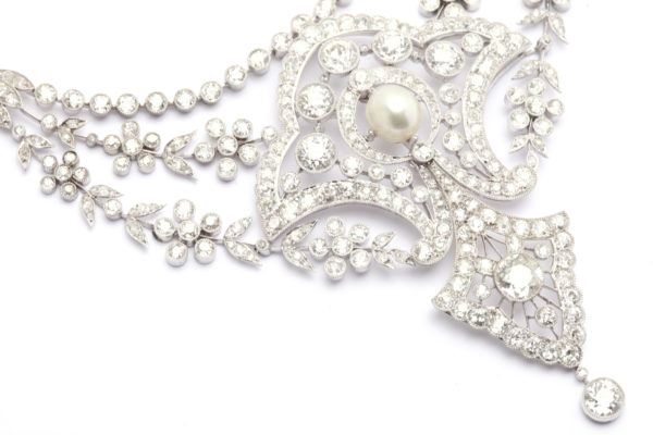 Belle Èpoque Diamonds & Natural Pearls Collier by Caillot & Peck - Image 4