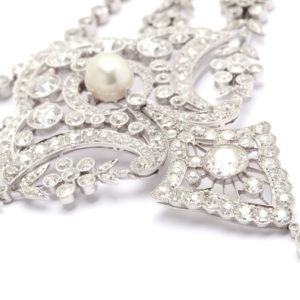Belle Èpoque Diamonds & Natural Pearls Collier by Caillot & Peck