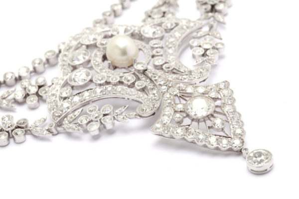 Belle Èpoque Diamonds & Natural Pearls Collier by Caillot & Peck