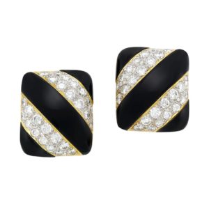 Diamond and Black Onyx Earclips