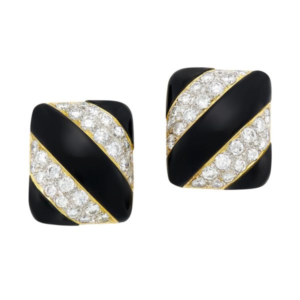 Diamond and Black Onyx Earclips