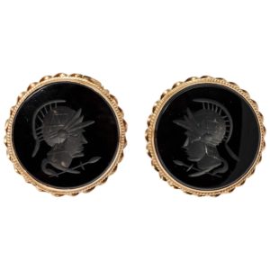 Roman Warrior Onyx Intaglio & Gold Cufflinks