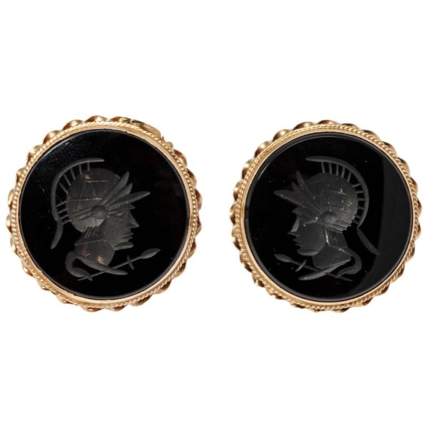 Roman Warrior Onyx Intaglio & Gold Cufflinks