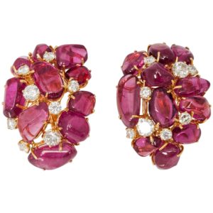 1970s Bold Tourmaline & Diamond Cluster Ear Clips