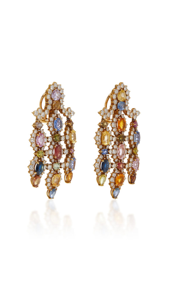 Spectacular Multicolor Sapphires & Diamonds Chandelier Earrings - Image 2