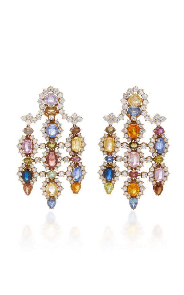 Spectacular Multicolor Sapphires & Diamonds Chandelier Earrings