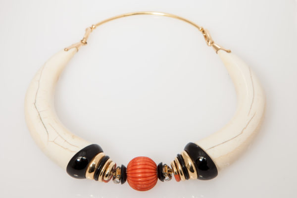 Coral Onyx Diamond Bone Gold Necklace - Image 2