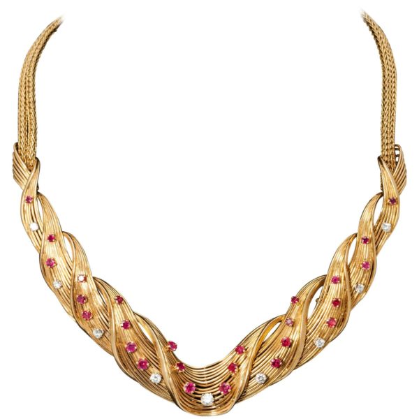 Mellerio Ruby & Diamond Gold Retro Set