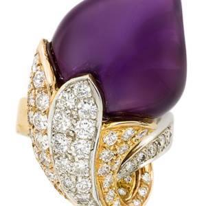 Amethyst & Diamond Flower Cocktail Ring