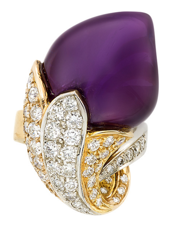 Amethyst & Diamond Flower Cocktail Ring