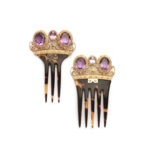 Victorian Amethyst, Tortoise & Gold Head Pins