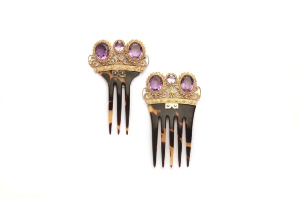 Victorian Amethyst, Tortoise & Gold Head Pins