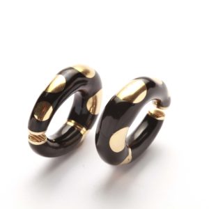 Bulgari Black Enamel & Gold Hoop Earrings