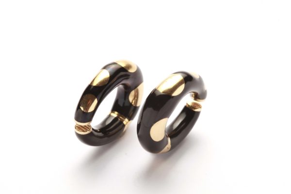 Bulgari Black Enamel & Gold Hoop Earrings