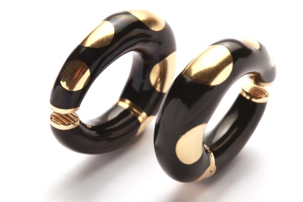 Bulgari Black Enamel & Gold Hoop Earrings - Image 2