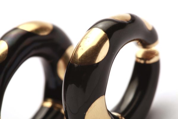 Bulgari Black Enamel & Gold Hoop Earrings - Image 3