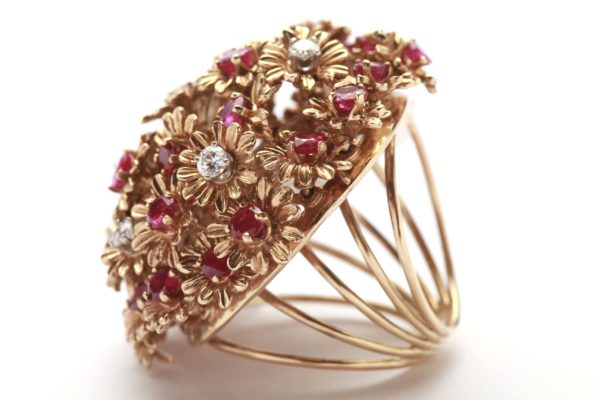 Floral Diamond & Ruby Cocktail Ring - Image 2