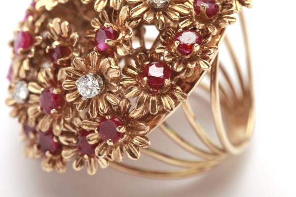Floral Diamond & Ruby Cocktail Ring - Image 3