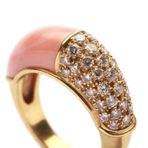 French Coral & Diamond Ring