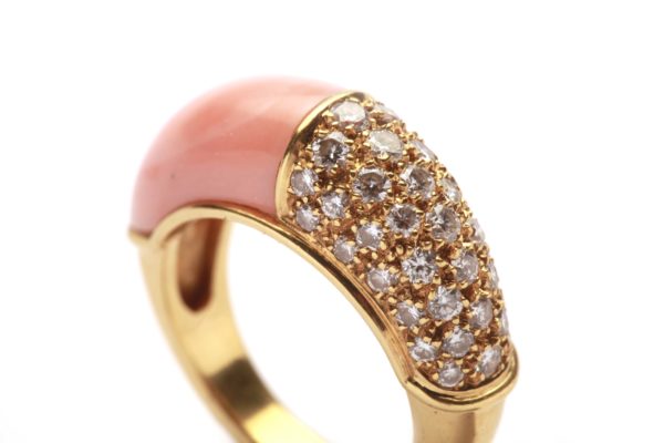 French Coral & Diamond Ring