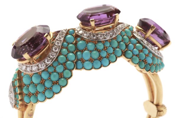 Sublime French Retro Amethyst & Turquoise Bracelet - Image 3