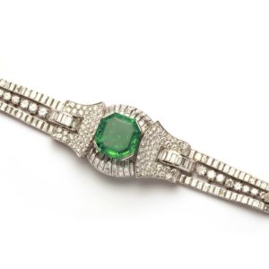 Important Art Deco French Emerald and Diamond Bracelet
