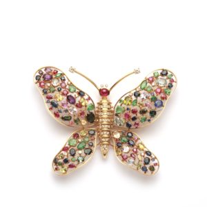 Multicolor Precious Stones Butterfly Brooch