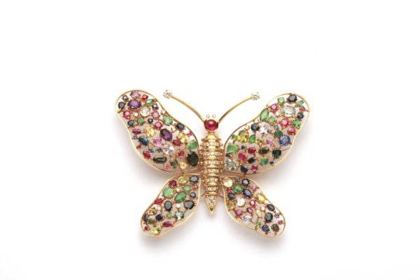 Multicolor Precious Stones Butterfly Brooch