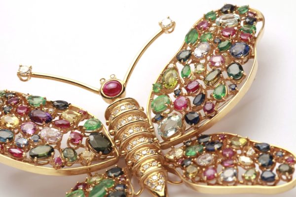 Multicolor Precious Stones Butterfly Brooch - Image 2