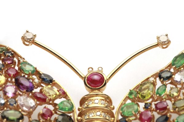 Multicolor Precious Stones Butterfly Brooch - Image 3