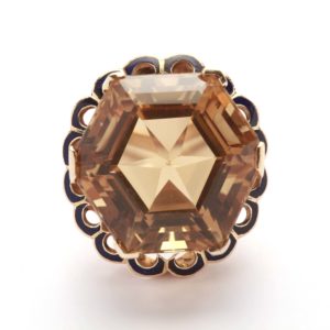 Retro Citrine Enameled Cocktail Ring