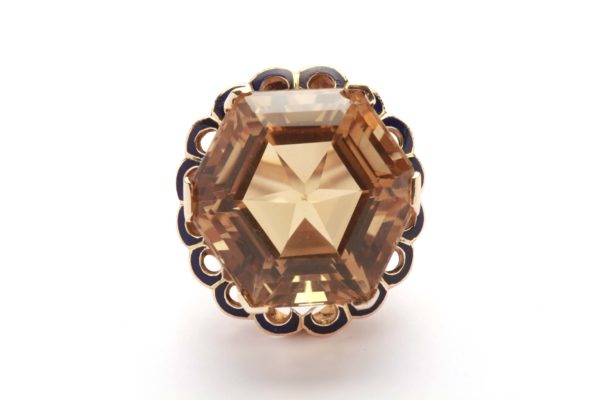 Retro Citrine Enameled Cocktail Ring