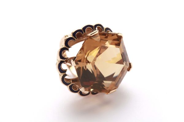 Retro Citrine Enameled Cocktail Ring - Image 2