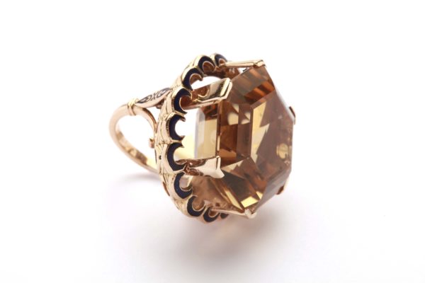Retro Citrine Enameled Cocktail Ring - Image 3