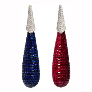 Impressive Invisible Set Sapphire & Ruby Ear Pendants