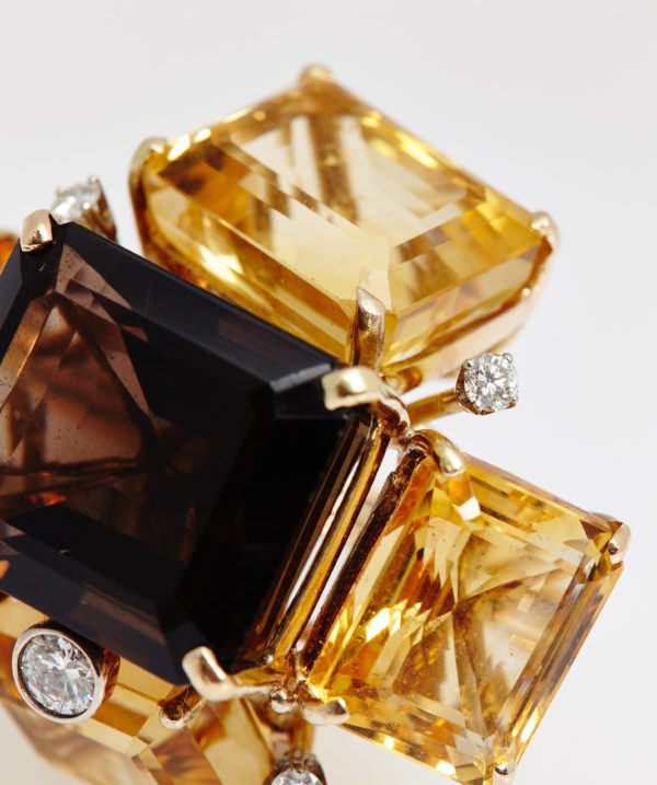 Chunky Smoky Quartz & Citrine Cocktail Ring - Image 2