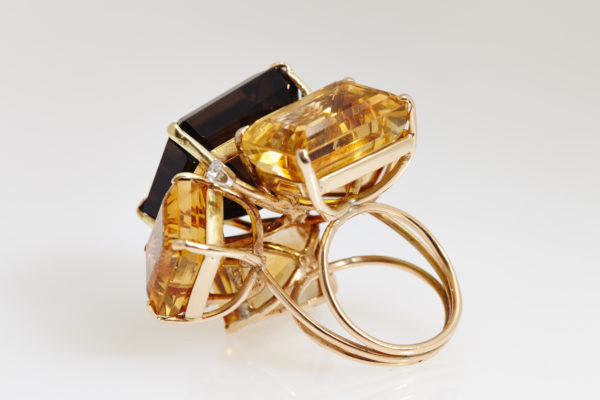 Chunky Smoky Quartz & Citrine Cocktail Ring - Image 3