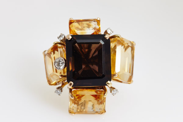 Chunky Smoky Quartz & Citrine Cocktail Ring - Image 4