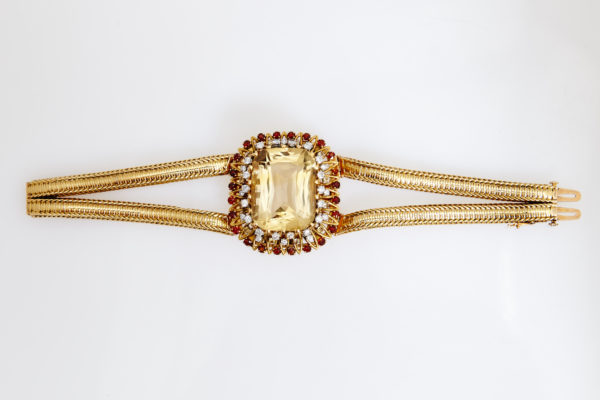 1950s Pierre Sterle Retro Citrine Garnets Diamonds Gold Bracelet - Image 3