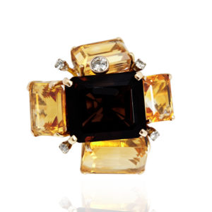 Chunky Smoky Quartz & Citrine Cocktail Ring