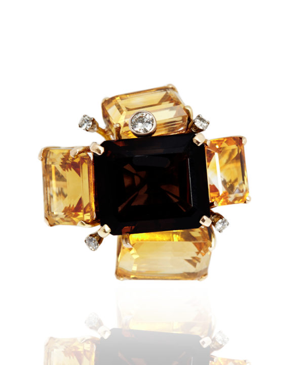 Chunky Smoky Quartz & Citrine Cocktail Ring