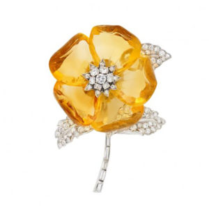 French 1930s Citrine & Diamond Flower Brooch