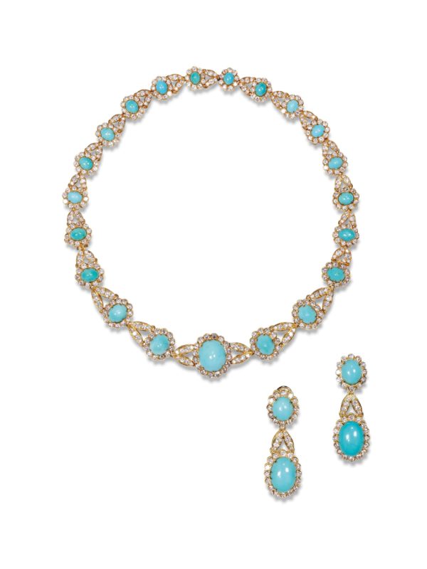 Important 1960s Van Cleef Turquoise & Diamond Set