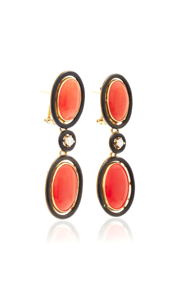 1920s Coral & Black Enamel Ear Pendants - Image 4